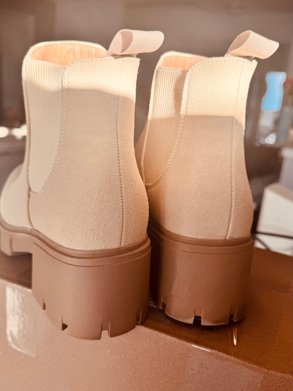 Athletic Works Cream Chunky Platform Chelsea Booties
